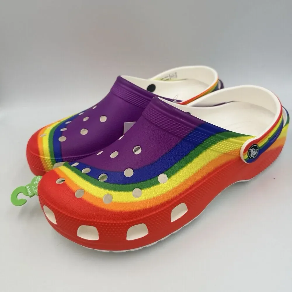 Crocs Classic Rainbow Dye Clogs Men Size 11 Colorful Comfort Slip-on Shoes READ